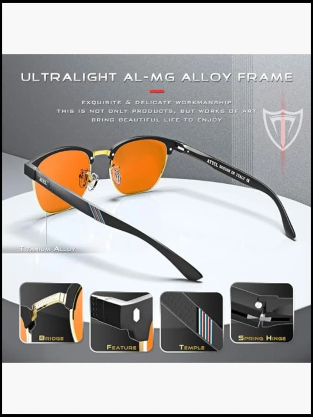 Polarized Sunglasses Men Driving UV400 Lightweight Al-Mg Metal Frame Semi